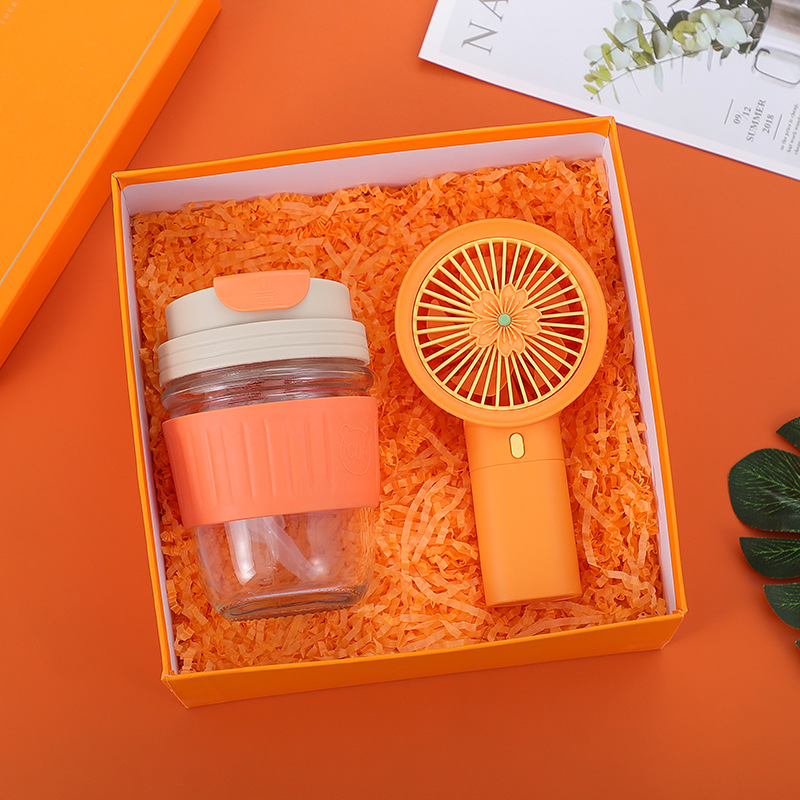 Gift Set- Bộ quà tặng 3 món - Ly hổ phách bọc da, Quạt, Dù cầm tay